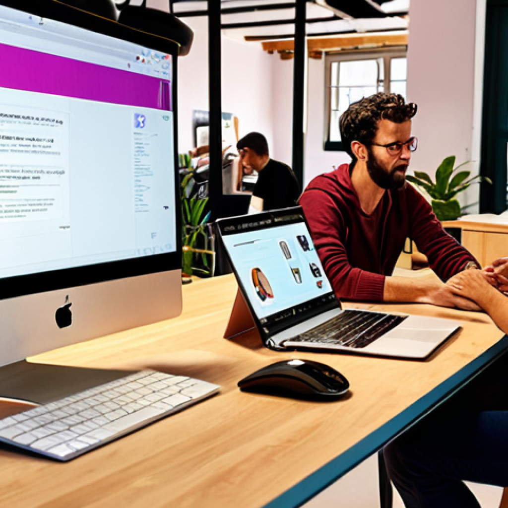 **A vibrant collaborative workspace in Barcelona, Spain.** Focus on a diverse group of people interacting in a modern coworking space. Show elements like a Slack channel displayed on a screen, people collaborating on laptops, and an overall atmosphere of community and innovation. The style should be inviting and reflect the energy of a shared working environment.