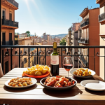 **

"A cozy Airbnb apartment in Barcelona, sunlit balcony overlooking a vibrant street scene, tapas and wine on the table, representing collaborative consumption and local tourism."

**