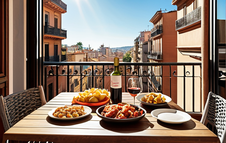 **

"A cozy Airbnb apartment in Barcelona, sunlit balcony overlooking a vibrant street scene, tapas and wine on the table, representing collaborative consumption and local tourism."

**