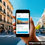 Home 21 디지털 공유경제와 AI의 융합 - A modern urban scene showing a diverse group of people using a carpooling app on their smartphones i...