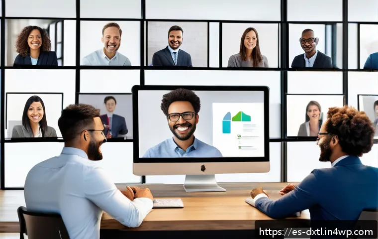 디지털 공유경제의 프로젝트 관리 전략 - A diverse remote team collaborating on a digital project through a virtual video conference call, wi...