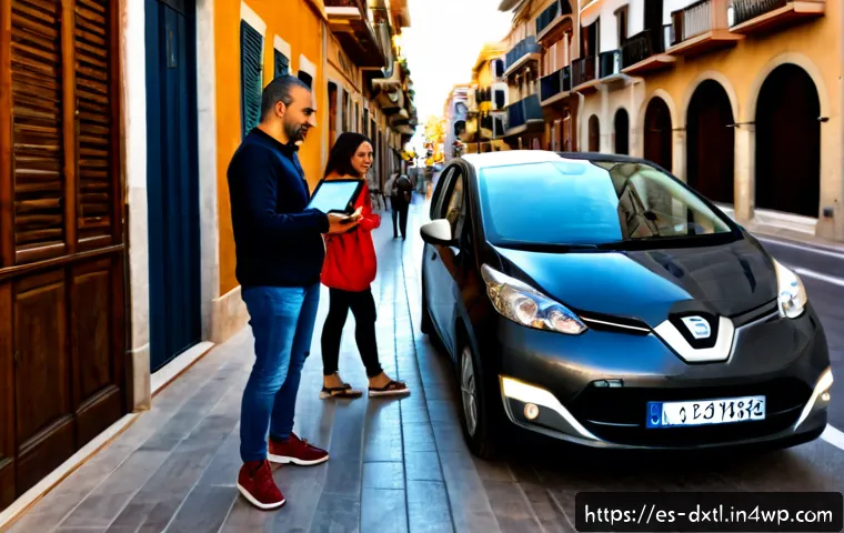 Home 17 디지털 공유경제의 업종별 특징 - Photorealistic split-scene showing digital sharing economy services in a Spanish city: on one side, ...